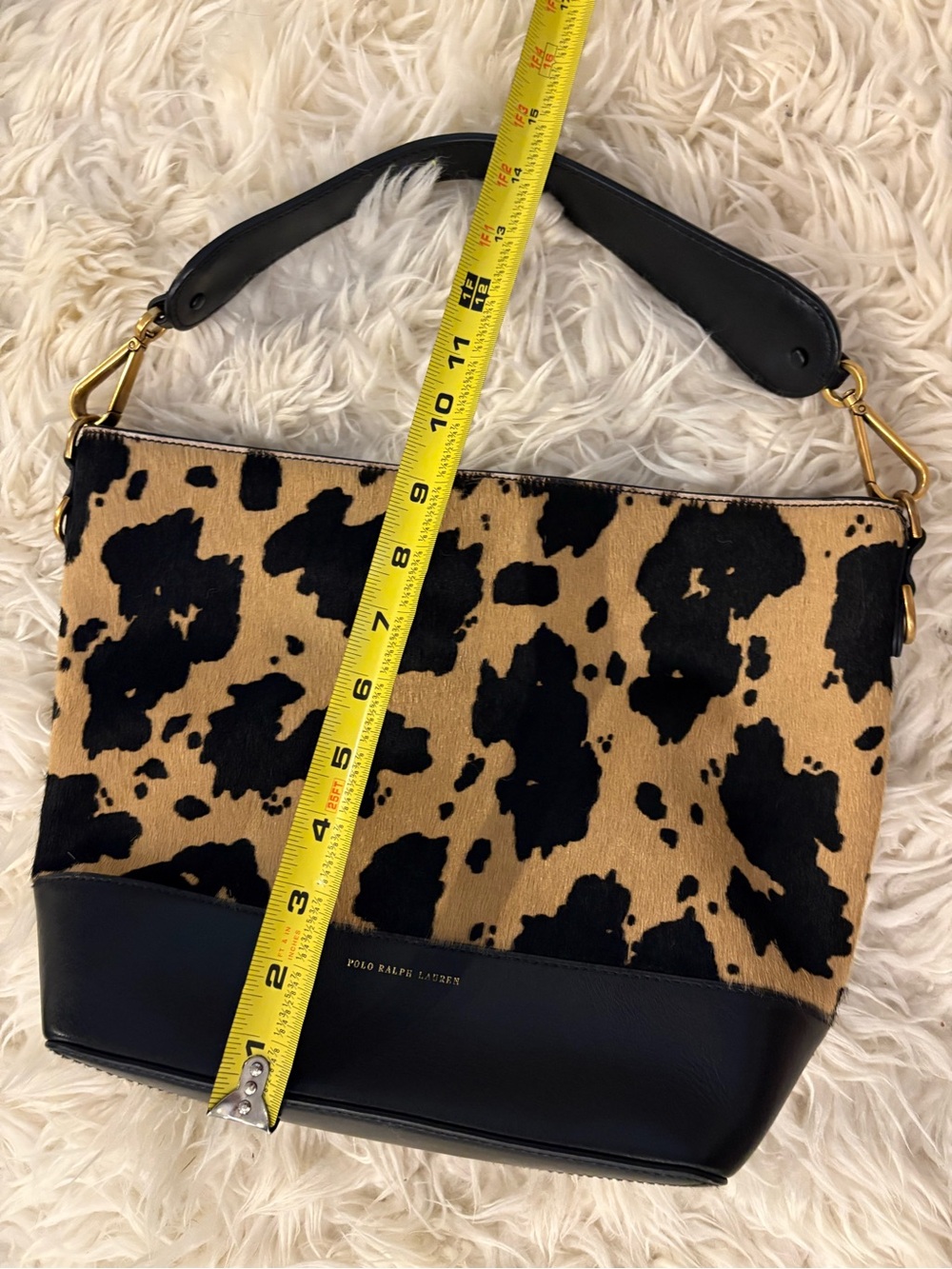 Ralph Lauren Small Hair Calf Bucket Bag Animal Print Purse Handbag Black Leather - Picture 14 of 16